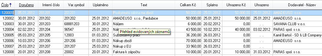 Obrázek 10 - Helios - minimenu Helios red umožňuje rychlý náhled na jednotlivá data bez nutnosti rozkliku (viz Obrázek 11 a Obrázek 12).