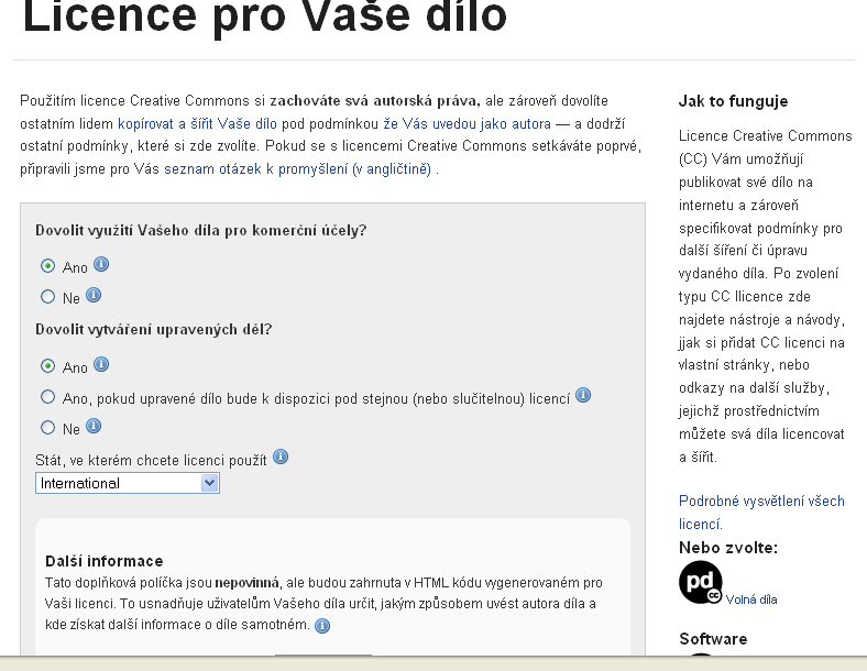 dílo - postupujte podle návodu na této stránce: http://creativecommons.org/choose/?
