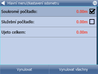 Odometr 8 58 Odometr Odometr je užitečný hlavně pro sledování ujetých vzdáleností, pro soukromé a služební cesty, pro náhradu cestovného a podobně. Z hlavního menu klikněte na ikonu Odometr.