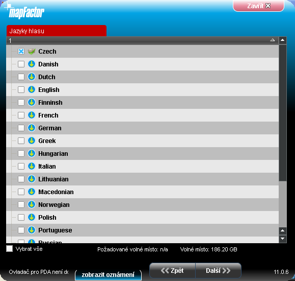 Instalace Pocket Navigátoru Vyberte jazyk
