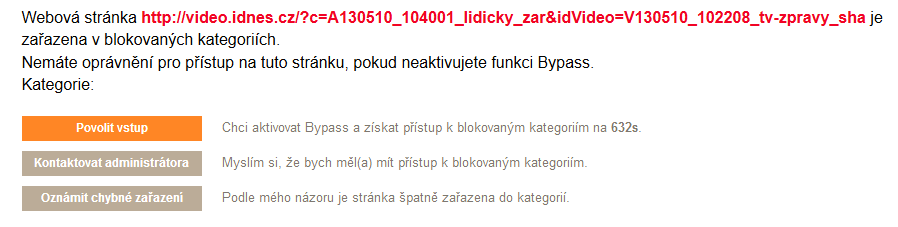 Uživatel je upozorněn, že stránka je zařazena v