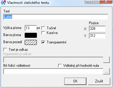 3 Vlastnosti objektů 3.1 Vlastnosti statického textu Text Vlastní statický text. Pozice Udává relativní pozici na stránce k levému hornímu rohu editační plochy Výška písma Výška písma textu.