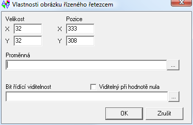 3.13 Obrázek řízený řetězcem Velikost Udává výchozí velikost objektu (velikost se vždy přizpůsobuje zobrazenému obrázku) Proměnná Proměnná typu STRING určující umístění obrázku.