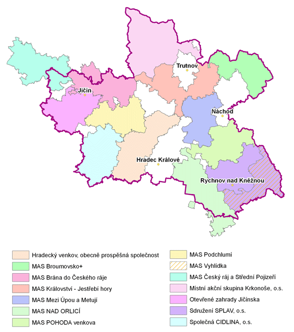 Obr. 13 Místní akční skupiny na území Královéhradeckého kraje v roce 2011 Zdroj: Královéhradecký kraj Pozn.: Mapový podklad nereflektuje nově vzniklou MAS Stolové hory. 14.