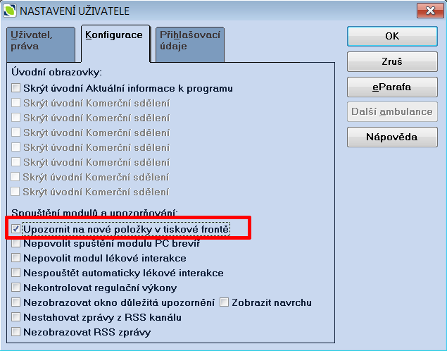 Popis funkcí programu AMICUS V případě, že chcete být upozorněni na dokumenty zařazené v tiskové frontě, v seznamu uživatelů (Služby > Uživatelé) vyberte účet uživatele, který má být upozorňován a v