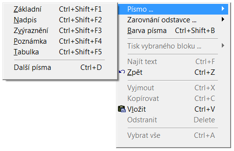 Popis funkcí programu AMICUS Formátování textu Pro zjednodušení práce je v editoru pět přednastavených druhů písma.