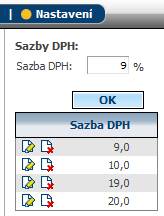 5.18 Sazby DPH V tomto nastavení je moţné definovat sazby DPH, které se pak nabízí při zadávání nákladů.