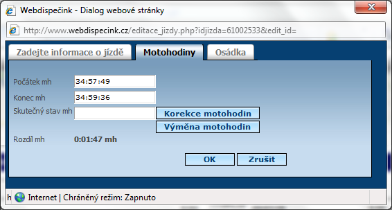 3.3.1 Korekce motohodin Podobně jako korekci tachometru lze řešit i korekci motohodin.