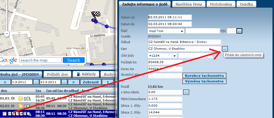 3.21 Vlastní místa Vlastní místa jsou pomocný seznam pojmenovaných bodů na mapě.