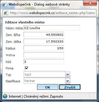 3.60 Statistika Vlastní místa V této statistice se zobrazují všechny návštěvy vozidla ve zvoleném vlastním místě, za předpokladu, ţe v tomto místě došlo k ukončení jízdy. 3.