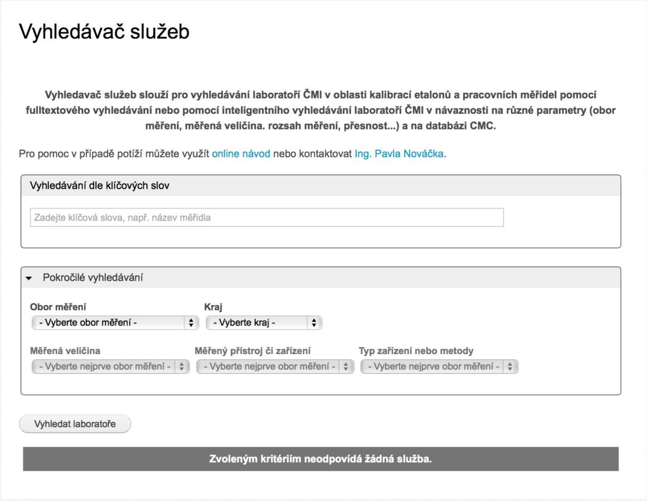 Modul inteligentní vyhledávač služeb 43 Pokročilé vyhledávání pomocí dat dle databáze CMC