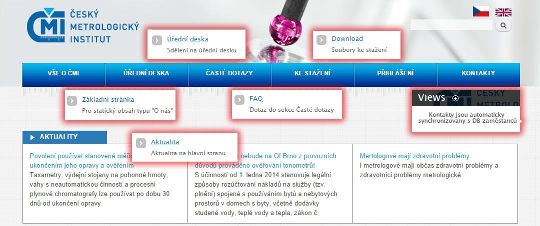 Představení návrhu a struktury webové aplikace 5 Zobrazení je přizpůsobeno velikosti obrazovky v jedné či dvou řadách, pro mobilní zařízení je menu navrženo jako