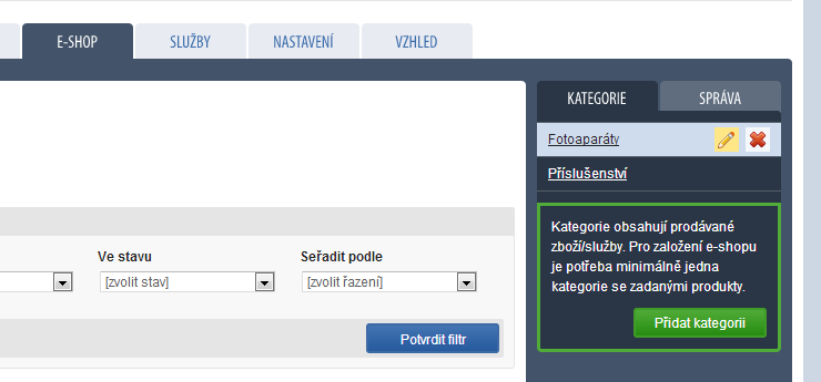 Budete-li chtít nastavení některé z kategorií nějak změnit, stačí nad její název najet myší a inpage vám vedle zobrazí odkaz s