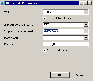 Obr. Formulář IO - Parametry exportu Exportovaná *.xml Při exportu *.