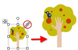 Úpravy objektů 283 Chcete-li pohyb objektu omezit pouze na vodorovný nebo svislý směr: Vyberte objekt a použijte šipky na klávesnici (nahoru, dolů, doleva, doprava).