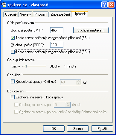 2. Jak nastavit outlook, pokud můžu používat POP službu svého serveru, ale SMTP musím použít jiné.