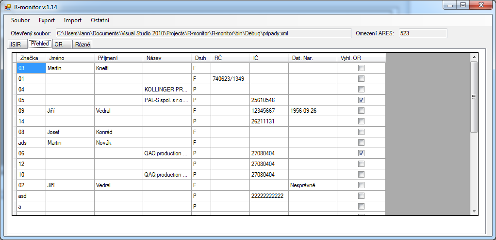 Obrázek 38 okno monitorovacího programu s pohledem "OR" (Zdroj: Autor) Obrázek 39 okno monitorovacího programu s pohledem "Přehled" (Zdroj: Autor) 13.1.4.