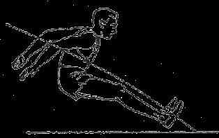 odrazová pokračuje vpřed vzhůru. To je druhý krok. Výměnu nohou krokem podporuje skokan posunutím pánve vpřed a hrudním záklonem trupu (nikoli bederním záklonem).