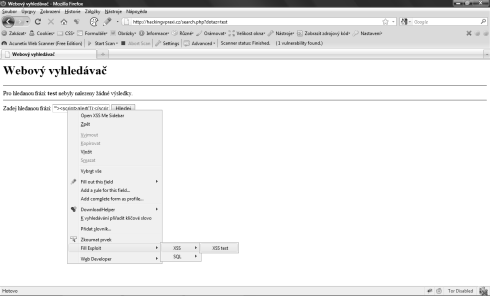 Hledání zranitelností 197 Manuální nástroje TramperData Doplněk pro Firefox, o kterém v této knize byla řeč již mnohokrát se může stát dobrým pomocníkem při testování těch vstupů, které nejsou přímo