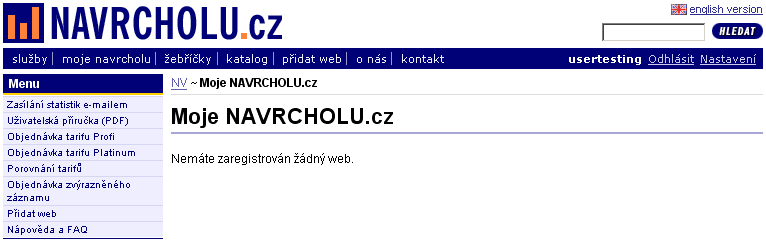 Problém s nalezením odkazu pro přidání webu Uživatelé v některých případech po registraci nenásledovali nabízený odkaz, který je ihned přesměroval do procesu přidávání nového webu, ale nejprve se