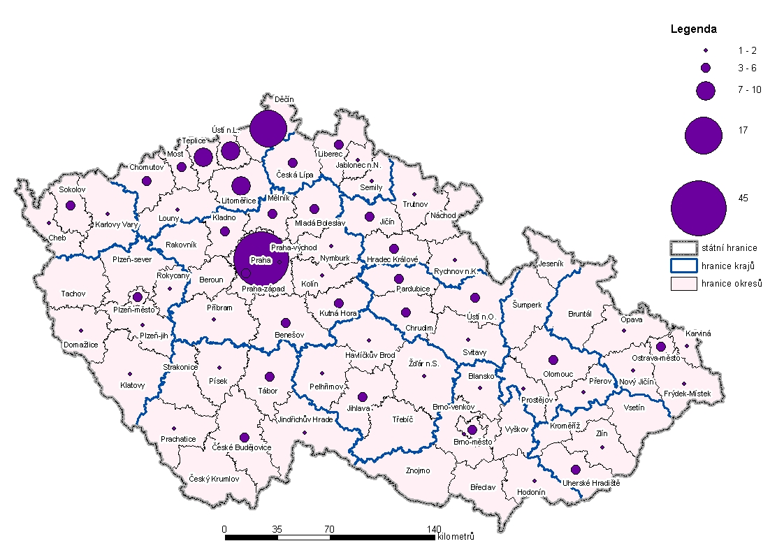 Graf 7: Návštěvníci podle zemí původu Německo 29,5% 4,3 % ostatní 66,2% Česko Mapa 6: Čeští respondenti podle okresu původu Pozn.: Mapa ukazuje, z jakých okresů Česka pochází kolik respondentů.