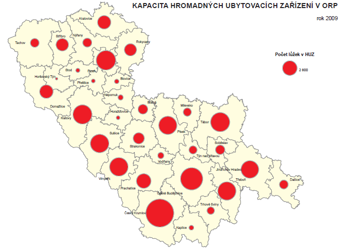 Obr. 12: Lůţkové kapacity HUZ v obcích regionu Jihozápad Pramen: