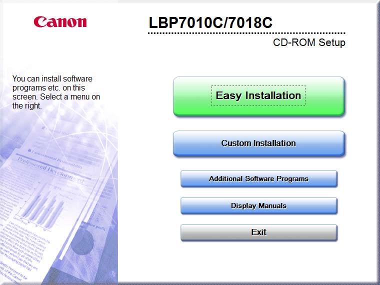 Instalace ovladače tiskárny Vložte dodaný disk CDROM User Software (Uživatelský software). Pokud se obrazovka vlevo nezobrazí Zobrazte ji pomocí následujícího postupu.
