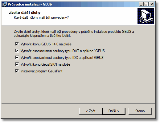 Instalace programu 9 program jiný adresář, než kam byl GEUS 13.0 instalován a tedy předchozí verze zůstane zachována.