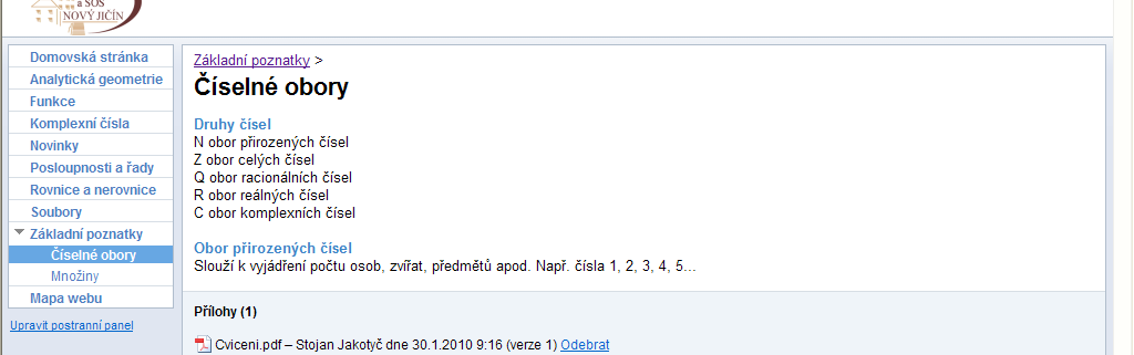 Obrázek 23: Sdílení webu 3.16 Úprava postranního panelu Možnost přidání další položky postranního panelu, změny šířky, názvu a počtu úrovní stránek, které se mají v postranním panelu zobrazit.