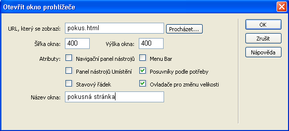 Poté co definujete parametry chování, zobrazí se panel Chování se zaznamenanou výchozí spouštěcí událostí, jež se zobrazuje vlevo, a jejím názvem, jenž se zobrazuje vpravo.