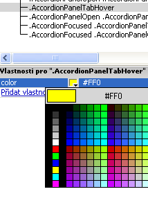 9. Klepněte na odkaz Přidat vlastnost. Do levého sloupce pro vlastnosti napište color a do pravého pole napište #FFF jako hodnotu vlastnosti. Pak stiskněte Enter. 10.