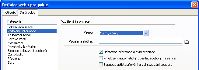 Tip: Pro přímý přístup k definici webového místa aktuálního webu můžete poklepat na DW OVK v roletce v horní části, kde je seznam všech webů. 5.