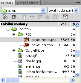 Dreamweaver navrhuje maskovat soubory s příponami.fla A.psd.