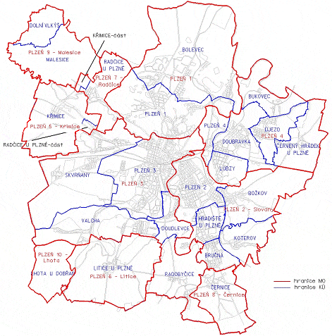 Obr. č. 4.: Mapa městských částí Plzně Zdroj: Sociální služby Plzeň 2015, online Z demografického hlediska dosáhla Plzeň maximálního počtu obyvatel k roku 1985 s 175.229 obyvateli.