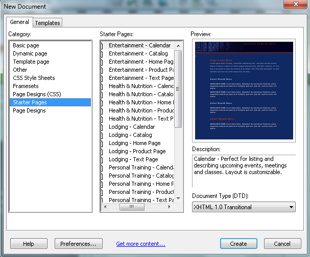 Obrázek 13 - šablony v Macromedia Dreamweaver Tento SW nabízí příjemné vizuální prostředí pro tvorbu webových stránek. Lze zobrazit webovou stránku na bázi CSS a zároveň ji upravovat.