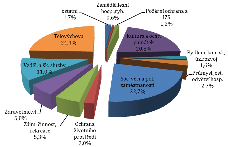 Graf 12. Podíl dotací poskytnutých NNO z rozpočtů ů a rozpočtu hl. m. Prahy podle podpořeného odvětví Zdroj: Databáze ů, tabulka 3.