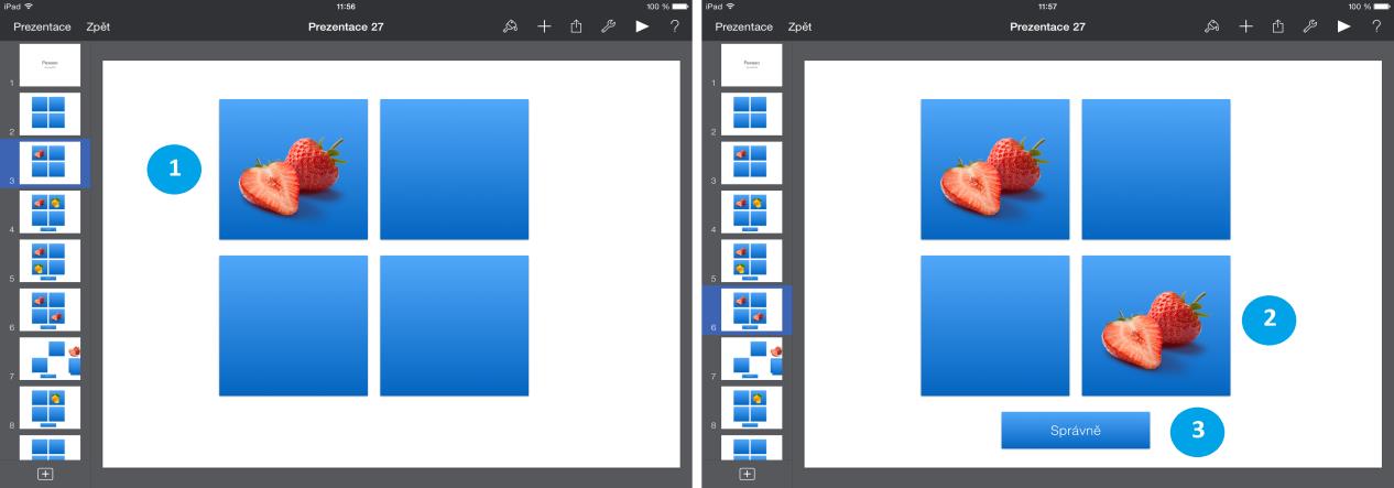 Použití dotykového zařízení v ekonomických, technických i specializačních oborech na základních a středních školách 17 Obrázek 18: Keynote - Pexeso: hledání stejných obrázků: krok 9 a 10 (*).