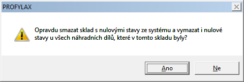 Smazání nulových stavů náhradních dílů a) hromadně na zrušeném skladu Aby nulové stavy ve zrušeném skladu dále nefigurovaly v kartě materiálu, nezobrazovaly se v seznamu inventury a v celkovém