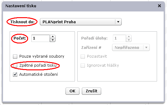 Klikněte na "Tisk" nebo použijte klávesovou zkratku CTRL+P. Pokud jste připojeni k internetu, zobrazí se Vám objednávkový formulář.