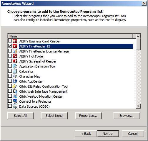 Nastavení systému Citrix XenApp V systému Citrix XenApp použijte položky Installed application (Instalované aplikace), Accessed from a server (Přístupné ze serveru).