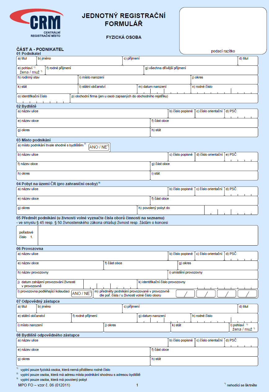Po d n i k j e d n o t l i v c e Obr. 7: Ukázka části jednotného registračního formuláře 8 1.