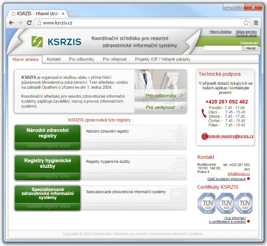 Obrázek 1: Zadání URL adresy do internetového prohlížeče na stránky KSRZIS Pokud zadáme do prohlížeče například URL adresu www.ksrzis.