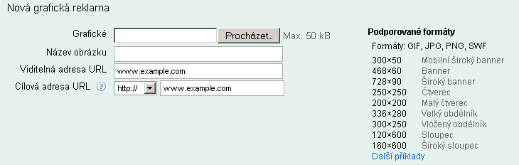 Při výběru textové reklamy si klasicky vytvoříme čtyřřádkovou reklamu jak jsme zvyklí např. u Skliku, AdWords a zvolíme klíčová slova.