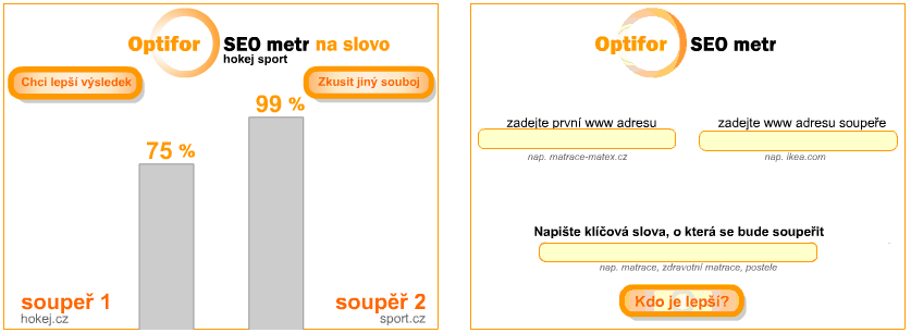 Obrázek 94: Analýza síly webové stránky 3. Porovnání dvou webů, který z nich je lépe vyhledatelný podle klíčových slov. http://www.optimalizace-seo.cz Obrázek 95: Výsledek na klíč.