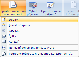 Obrázek 79 Na obrázku výše vidíme dialogové okno Příjemci hromadné korespondence, kde můžeme jednotlivé položky seřadit, filtrovat apod. Změny potvrdíme tlačítkem OK.