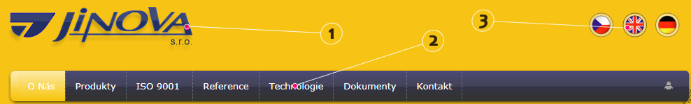 5.2.1.3 Záhlaví S pojmem záhlaví se v současnosti u webdesignu setkáme jen zřídka. Přesto jsem jako pomyslné hlavičky vloţil Logo, navigaci a odkazy na jazykové mutace viz obr. č. 17.