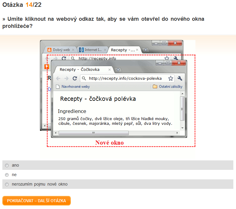 nerozumím pojmu nové okno ZJIŠŤOVANÁ CHARAKTERISTIKA: Znalost nových oken a práce s nimi. Umí si uživatelé otevřít odkaz v novém okně?