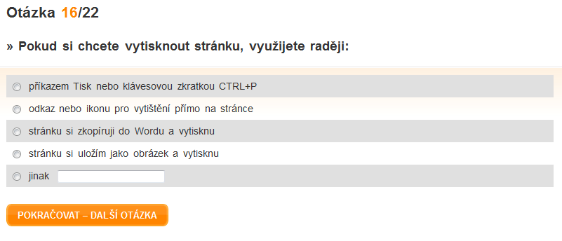 Obrázek 27. Otázka 16 3.2.17 Otázka 17 TYP: test ZNĚNÍ: Před sebou vidíte ikony některých internetových služeb. Označte ty ikony, jejichž služby znáte. Tzn.