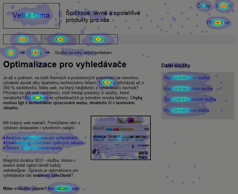 Obrázek 54. Heatmapa, verze BEZ PODTRŽENÝCH ODKAZŮ Obrázek 55. Heatmapa, verze S PODTRŽENÝMI ODKAZY Pro vysvětlení popíšeme, CO JE HEATMAPA.