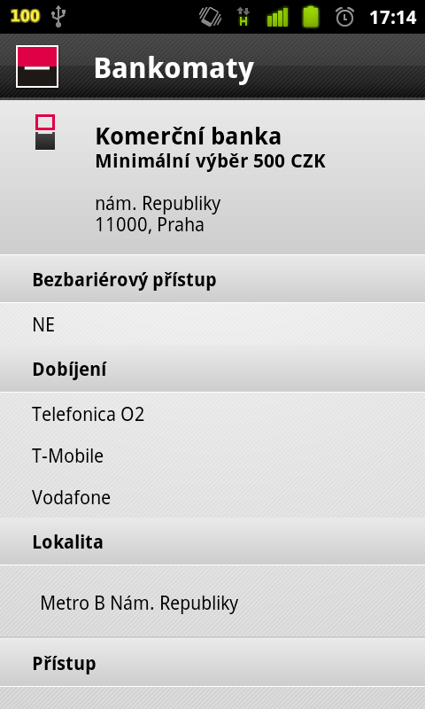 3 Pobočky Funkce Pobočky vám nabídne vyhledávání a zobrazení poboček Komerční banky pomocí map Google.